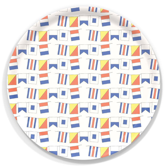 Nautical Flags birchwood decorative serving tray round 15.7 inch by Sara Fitz - Trays4Us