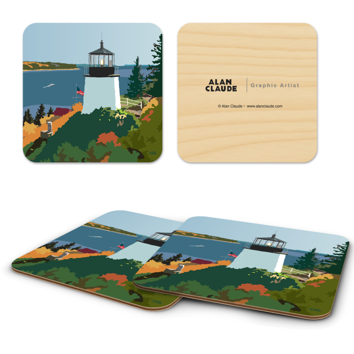 Above Owlshead ME birchwood 4x4 inch decorative coaster set by Alan Claude - Trays4Us