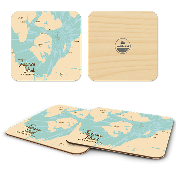Anderson Island WA birchwood 4x4 inch decorative coaster set by Lakebound - Trays4Us