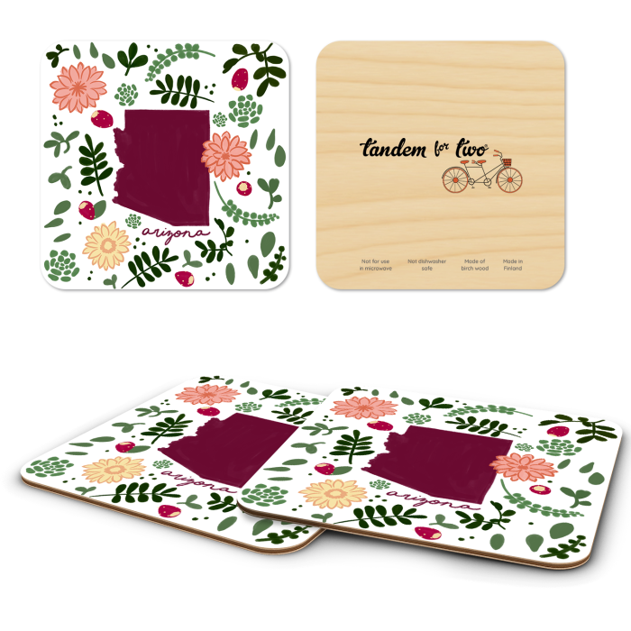 Arizona Fresh birchwood 4x4 inch decorative coaster set by Jennifer Smelker - Trays4Us