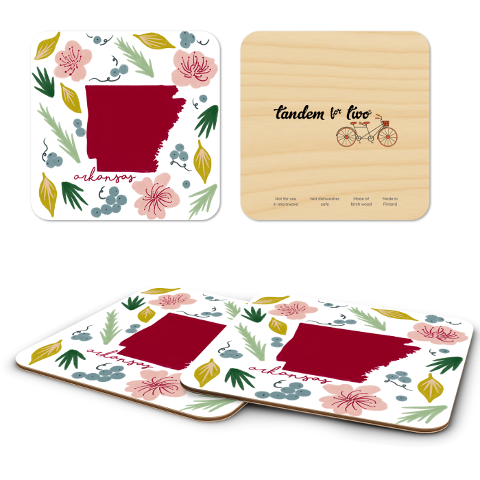 Arkansas Fresh birchwood 4x4 inch decorative coaster set by Jennifer Smelker - Trays4Us