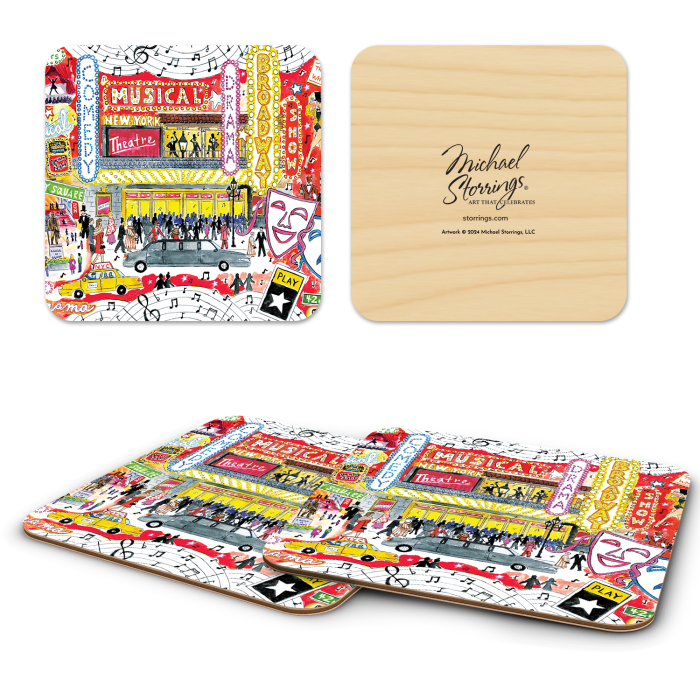 Broadway New York birchwood 4x4 inch decorative coaster set by Michael Storrings - Trays4Us