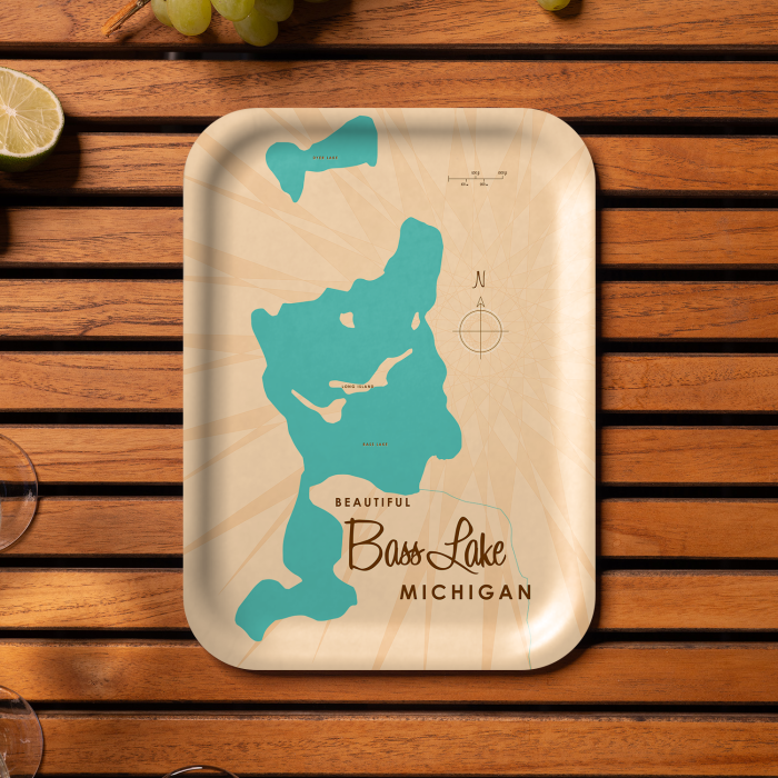 Bass Lake MI birchwood decorative serving tray medium 11x8 inch by Lakebound - Trays4Us