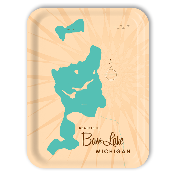 Bass Lake MI birchwood decorative serving tray large 16.5x12.5 inch by Lakebound - Trays4Us