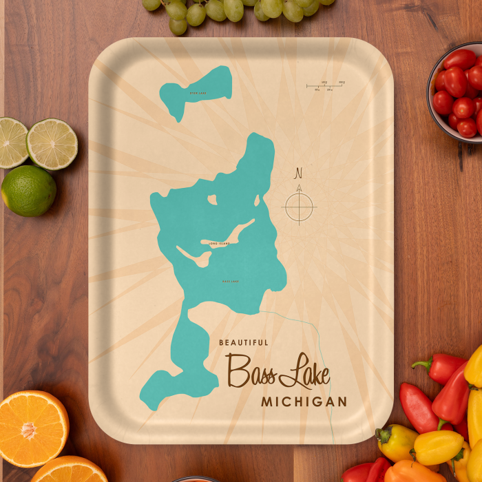 Bass Lake MI birchwood decorative serving tray large 16.5x12.5 inch by Lakebound - Trays4Us