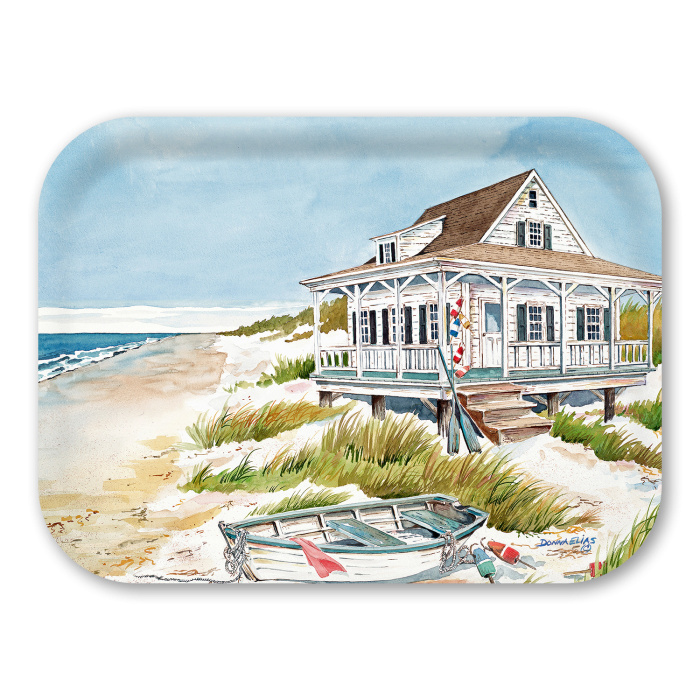 Beach Cottage birchwood decorative serving tray medium 11x8 inch by Donna Elias - Trays4Us