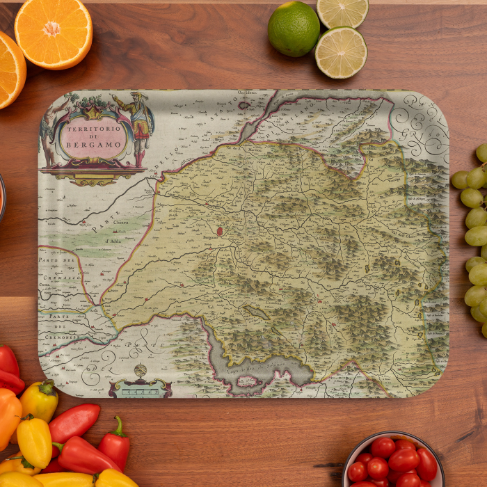 Bergamo 1665 birchwood decorative serving tray large 16.5x12.5 inch by Historical Map - Trays4Us