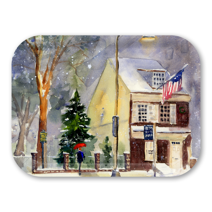 Betsy Ross House birchwood decorative serving tray medium 11x8 inch by Clement DaVinci - Trays4Us