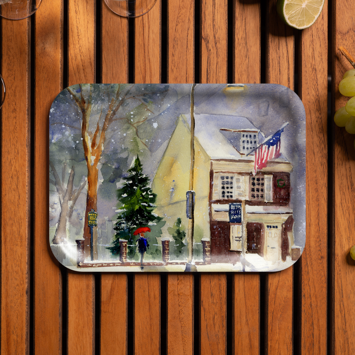 Betsy Ross House birchwood decorative serving tray medium 11x8 inch by Clement DaVinci - Trays4Us