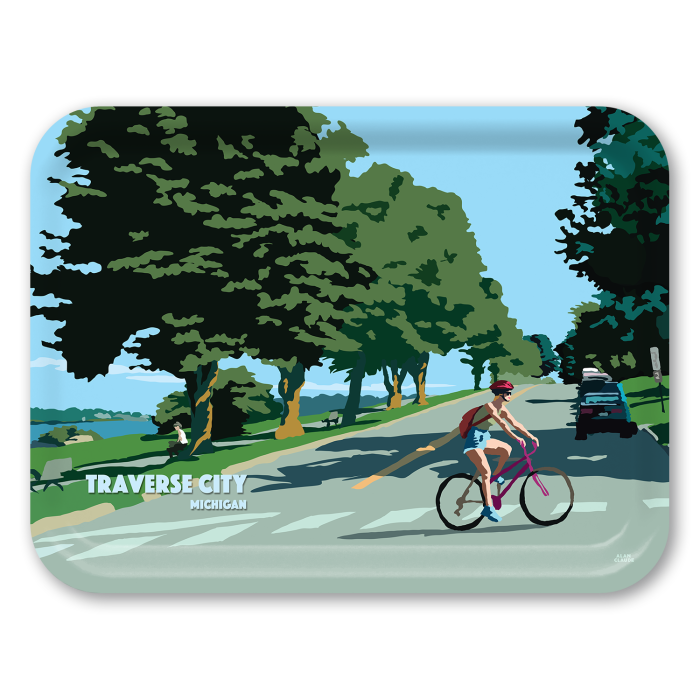 Bicycle Name-drop birchwood decorative serving tray large 16.5x12.5 inch by Alan Claude - Trays4Us