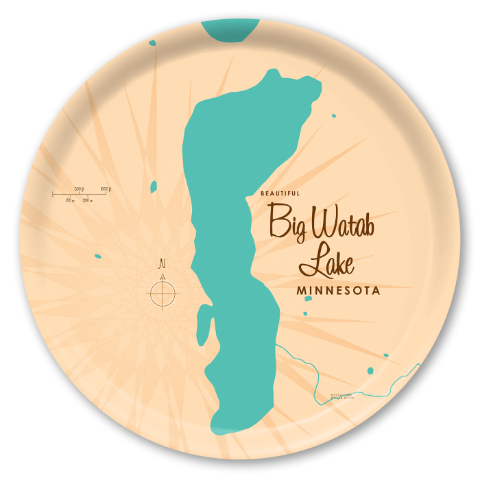 Big Watab Lake MN birchwood decorative serving tray round 15.7 inch by Lakebound - Trays4Us