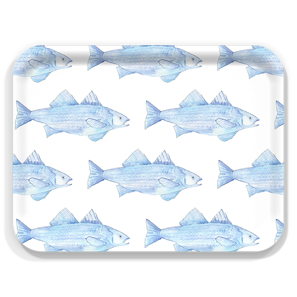 Blue Fish birchwood decorative serving tray large 16.5x12.5 inch by Sara Fitz - Trays4Us
