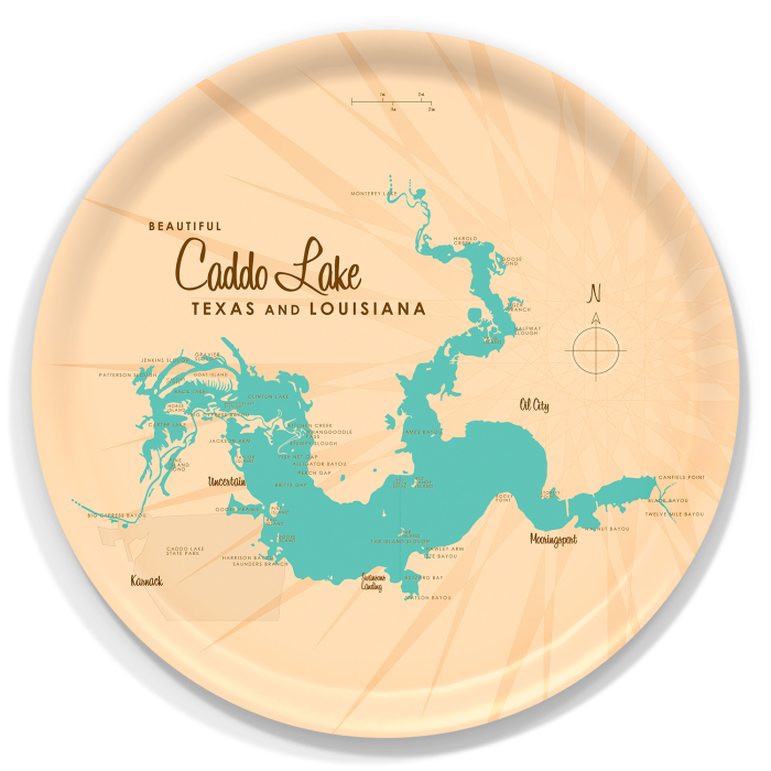 Caddo Lake TX LA birchwood decorative serving tray round 15.7 inch by Lakebound - Trays4Us