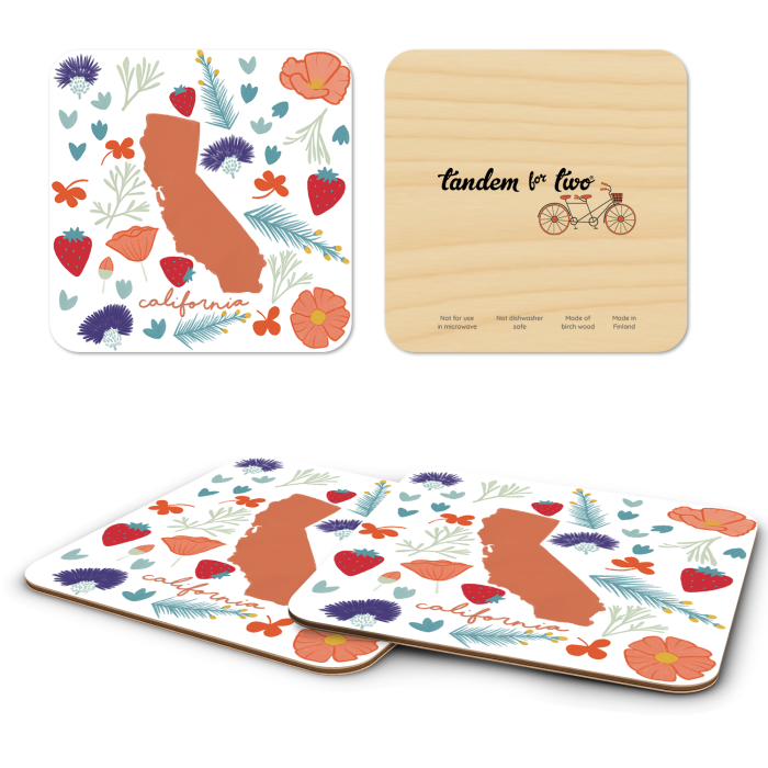 California Fresh birchwood 4x4 inch decorative coaster set by Jennifer Smelker - Trays4Us