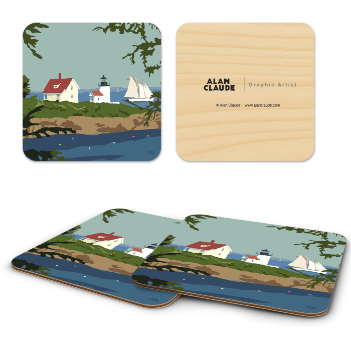 Camden Light birchwood 4x4 inch decorative coaster set by Alan Claude - Trays4Us