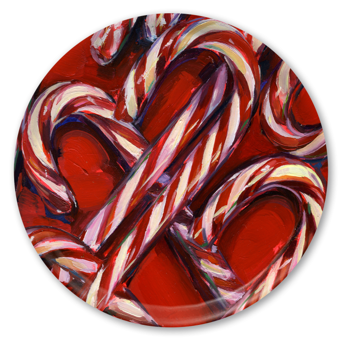 Candy Canes birchwood decorative serving tray round 15.7 inch by Alyssa Watters - Trays4Us