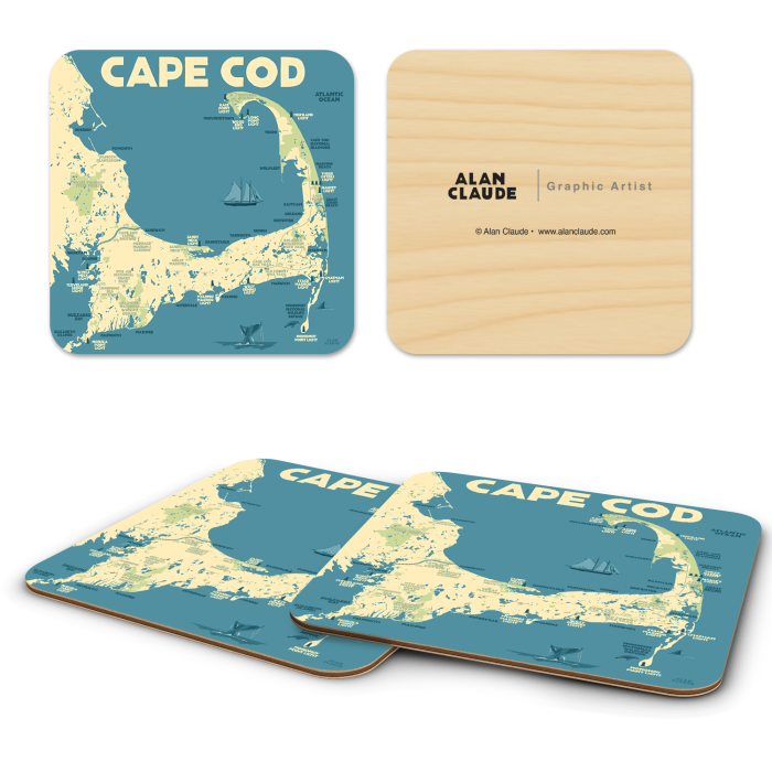 Cape Cod birchwood 4x4 inch decorative coaster set by Alan Claude - Trays4Us