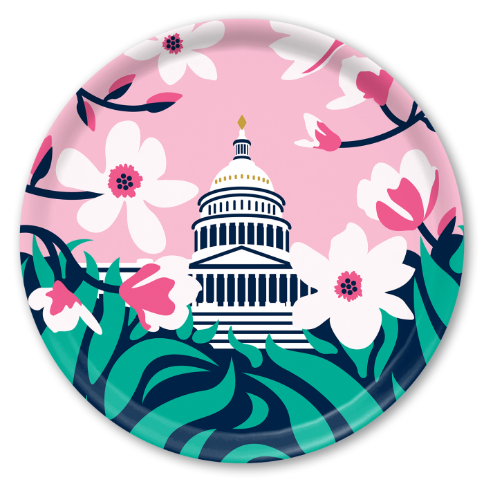 Capitol Magnolias birchwood decorative serving tray round 15.7 inch by Ale Rodriguez-Gitler - Trays4Us