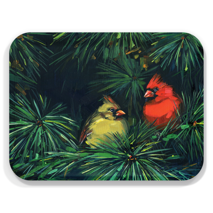 Cardinal in pine tree birchwood decorative serving tray large 16.5x12.5 inch by Alyssa Watters - Trays4Us