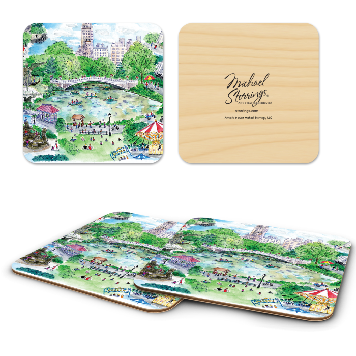 Summer in Central Park birchwood 4x4 inch decorative coaster set by Michael Storrings - Trays4Us