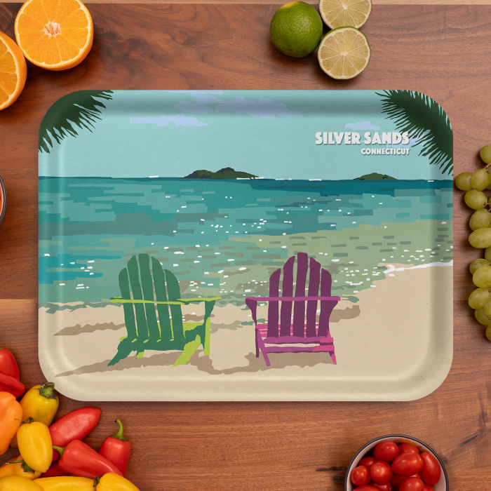 Chair Islands Name-drop birchwood decorative serving tray large 16.5x12.5 inch by Alan Claude - Trays4Us