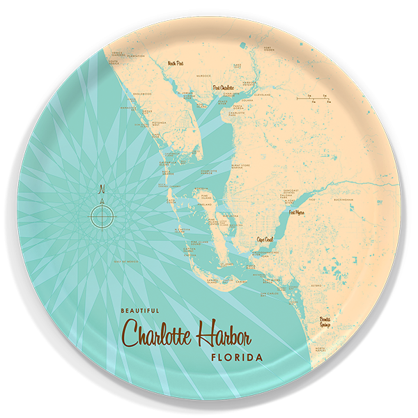 Charlotte Harbor FL birchwood decorative serving tray round 15.7 inch by Lakebound - Trays4Us
