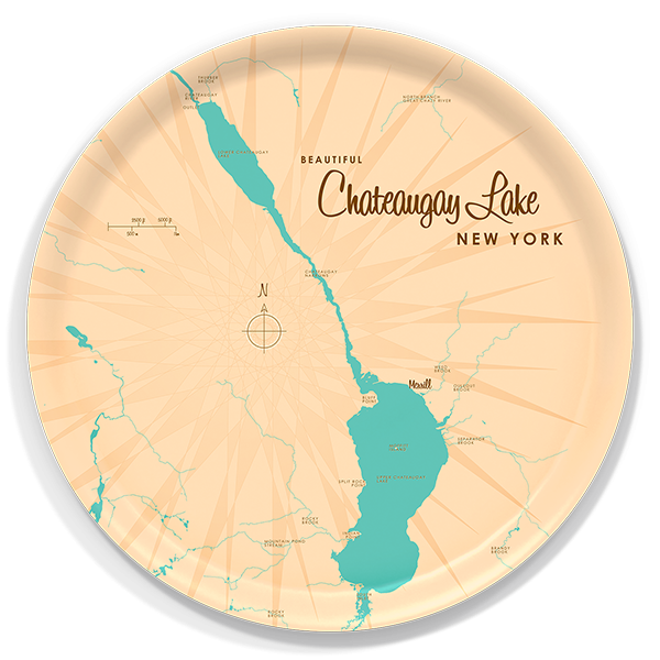 Chateaugay Lake NY birchwood decorative serving tray round 15.7 inch by Lakebound - Trays4Us