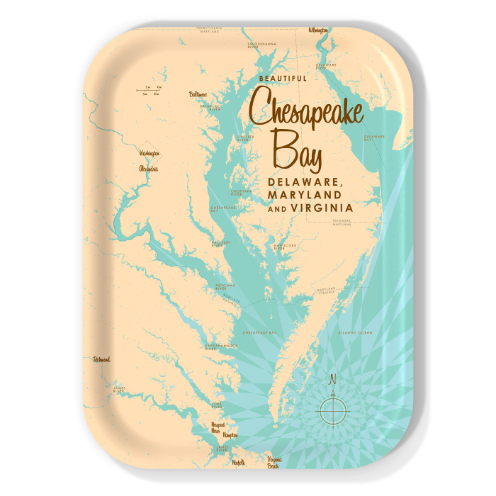 Chesapeake Bay DE VA MD birchwood decorative serving tray medium 11x8 inch by Lakebound - Trays4Us