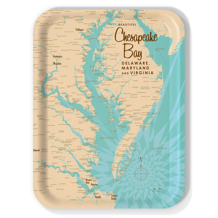 Chesapeake Bay DE VA MD birchwood decorative serving tray large 16.5x12.5 inch by Lakebound - Trays4Us