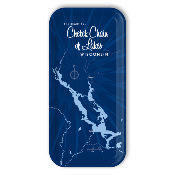Chetek Chain of Lakes WI - navy birchwood decorative serving tray Small 11x5 inch by Lakebound - Trays4Us