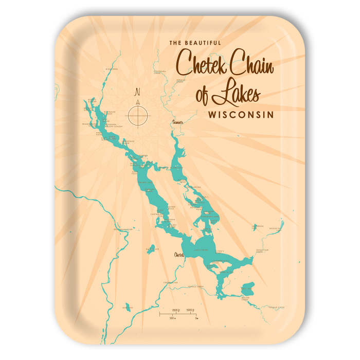 Chetek Chain of Lakes WI birchwood decorative serving tray large 16.5x12.5 inch by Lakebound - Trays4Us