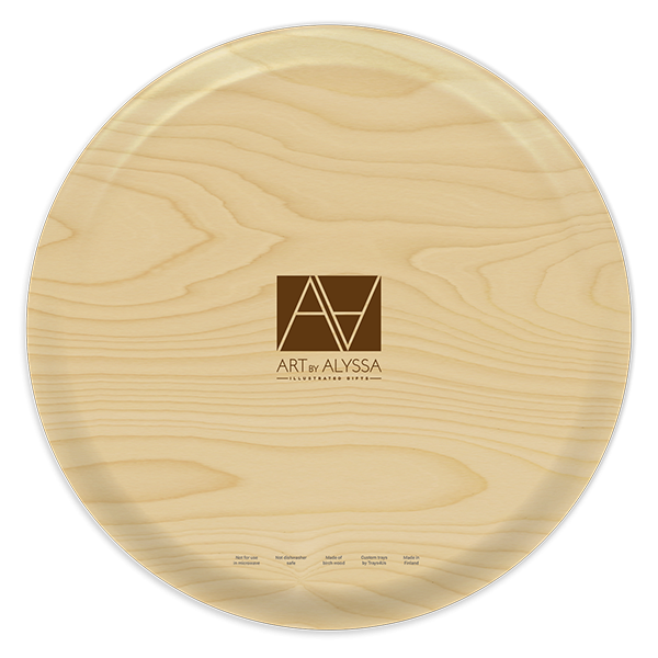 Chickadee birchwood decorative serving tray round 15.7 inch by Alyssa Watters - Trays4Us