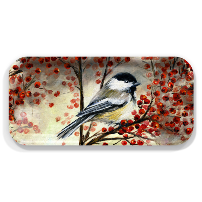 Chickadee birchwood decorative serving tray Small 11x5 inch by Alyssa Watters - Trays4Us