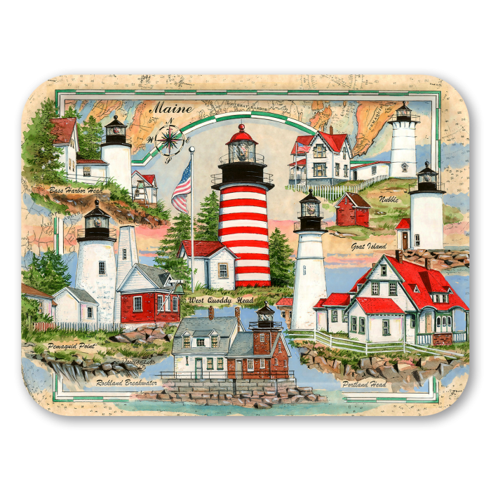 Coastal Maine Sea Chart LightCollage birchwood decorative serving tray large 16.5x12.5 inch by Donna Elias - Trays4Us