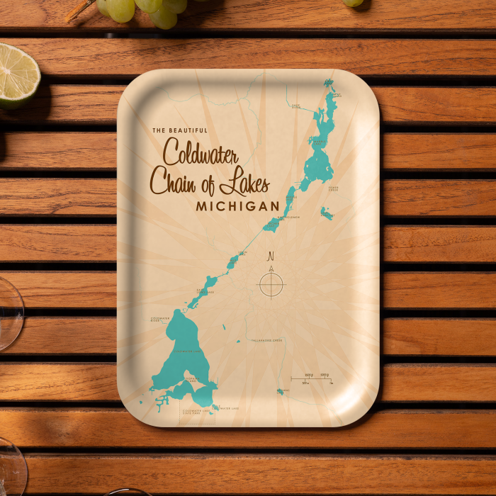 Coldwater Chain of Lakes MI birchwood decorative serving tray medium 11x8 inch by Lakebound - Trays4Us