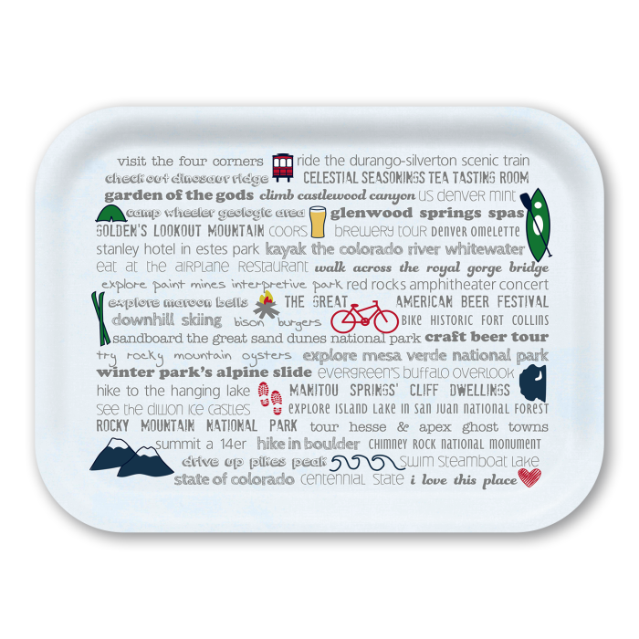 Colorado Bucket List birchwood decorative serving tray medium 11x8 inch by Jennifer Smelker - Trays4Us