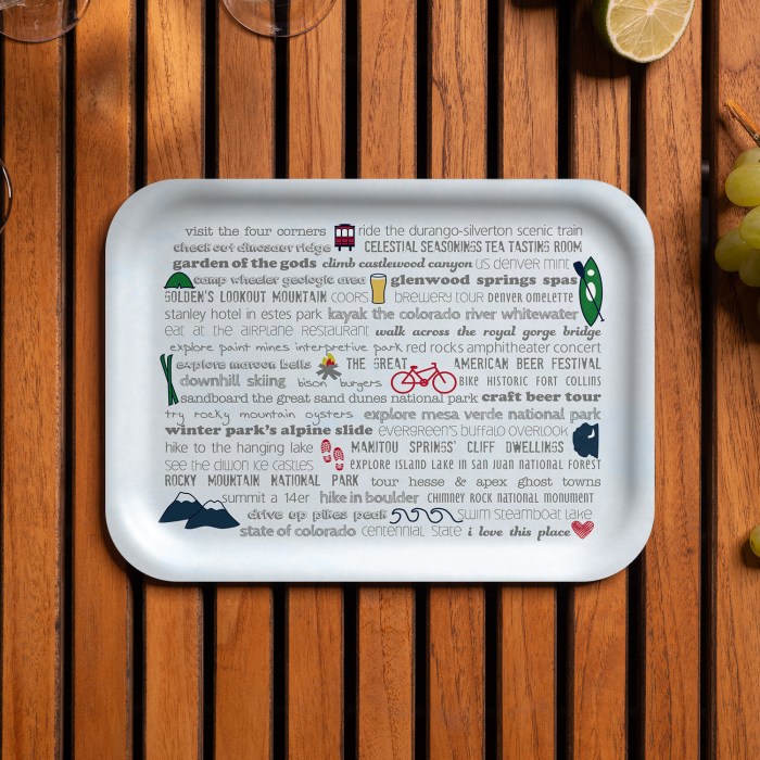 Colorado Bucket List birchwood decorative serving tray medium 11x8 inch by Jennifer Smelker - Trays4Us