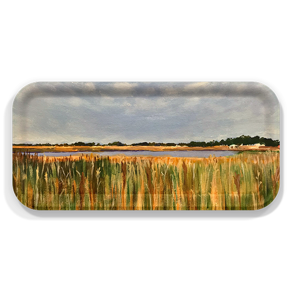 Colorful Marsh birchwood decorative serving tray Small 11x5 inch by Janet E. Cook - Trays4Us