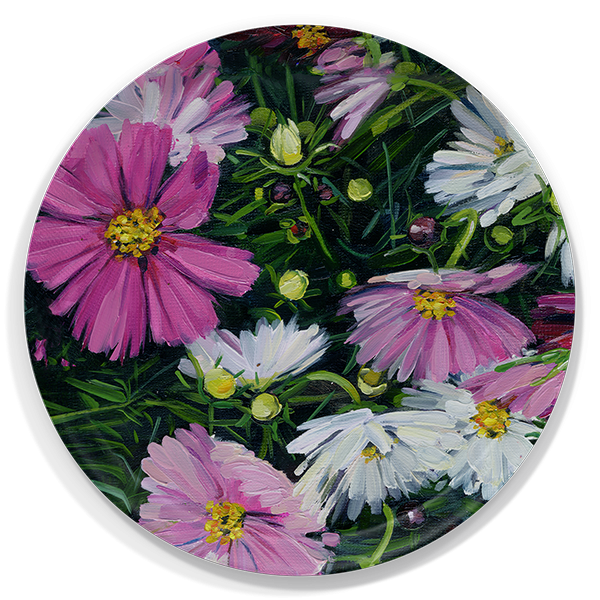 Cosmos birchwood decorative serving tray round 15.7 inch by Alyssa Watters - Trays4Us