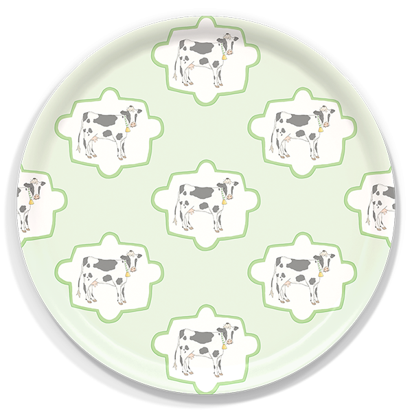 Cow birchwood decorative serving tray round 15.7 inch by Sara Fitz - Trays4Us
