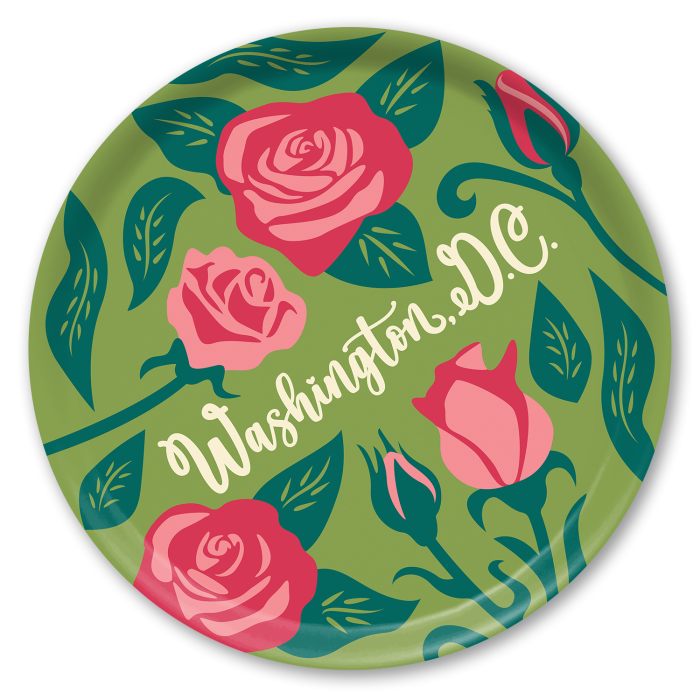 DC Roses birchwood decorative serving tray round 15.7 inch by Ale Rodriguez-Gitler - Trays4Us