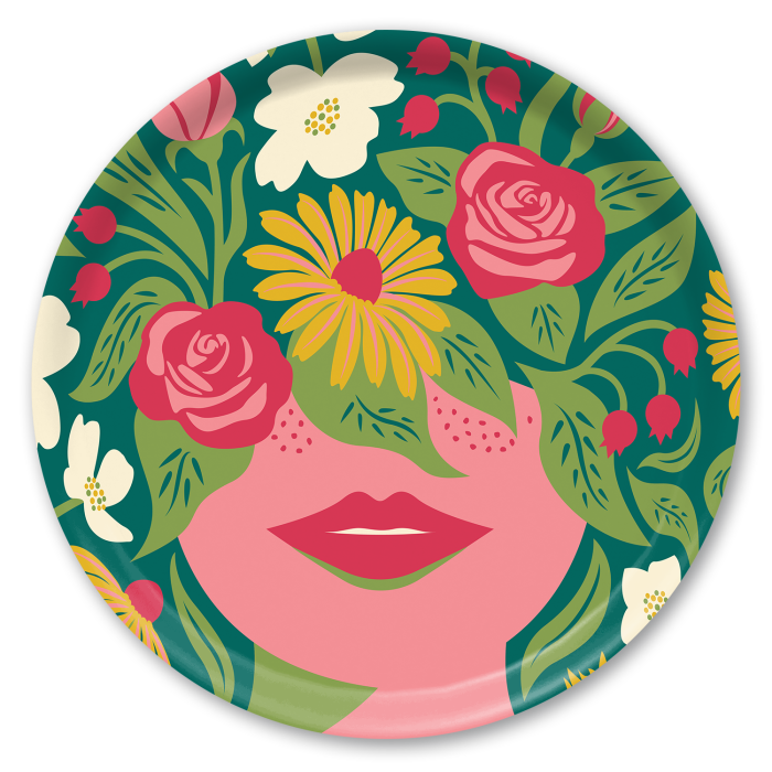 DMV Girl birchwood decorative serving tray round 15.7 inch by Ale Rodriguez-Gitler - Trays4Us