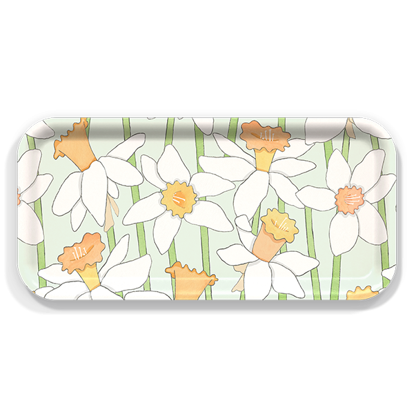 Daffodil birchwood decorative serving tray Small 11x5 inch by Sara Fitz - Trays4Us