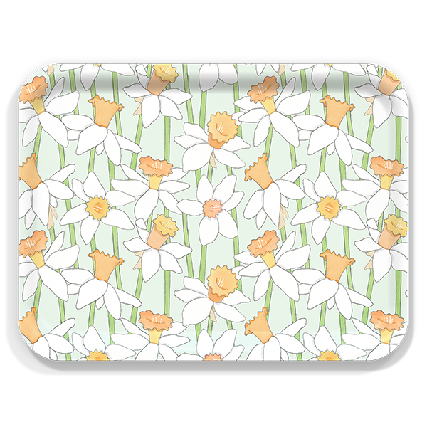 Daffodil birchwood decorative serving tray large 16.5x12.5 inch by Sara Fitz - Trays4Us