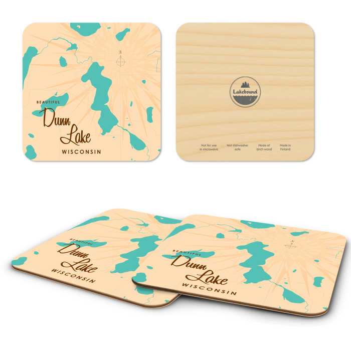 Duun Lake WI birchwood 4x4 inch decorative coaster set by Lakebound - Trays4Us