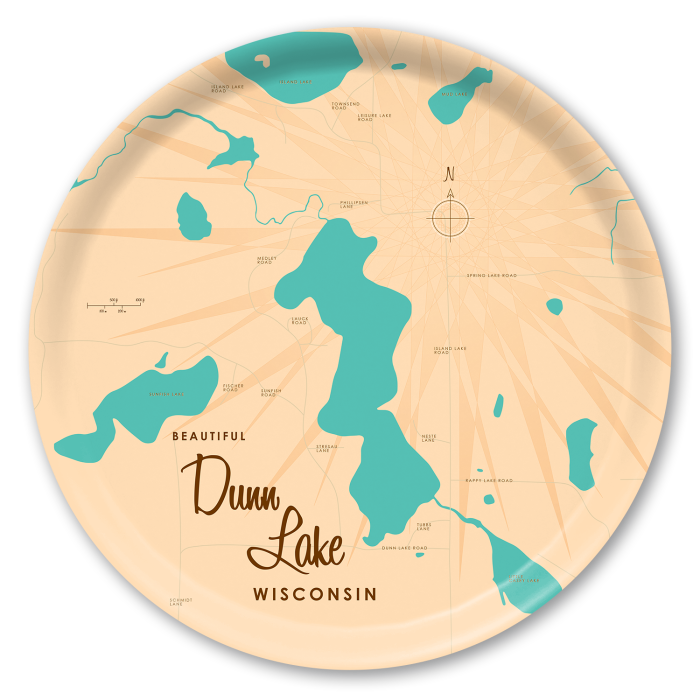 Duun Lake WI birchwood decorative serving tray round 15.7 inch by Lakebound - Trays4Us