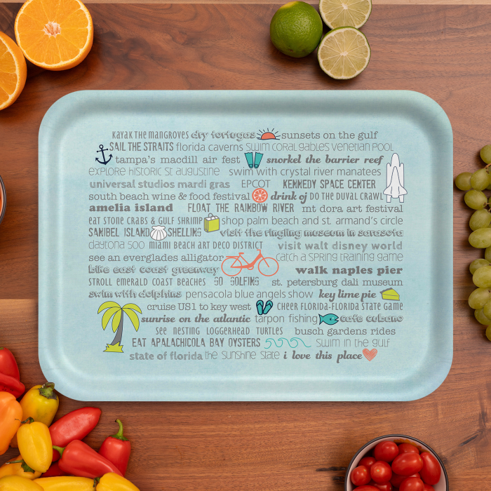 Florida  Bucket List birchwood decorative serving tray large 16.5x12.5 inch by Jennifer Smelker - Trays4Us