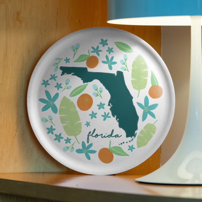 Florida Fresh birchwood decorative serving tray round 15.7 inch by Jennifer Smelker - Trays4Us