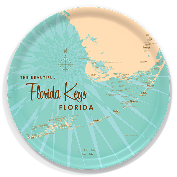 Florida Keys FL birchwood decorative serving tray round 15.7 inch by Lakebound - Trays4Us