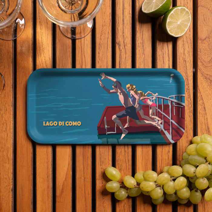 Go Jump  - Lago di Como birchwood decorative serving tray Small 11x5 inch by Alan Claude - Trays4Us
